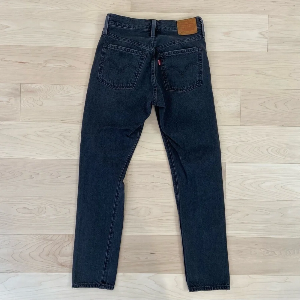 Levis 501 premium jeans black button fly ripped knees high rise waist size 25 - Picture 4 of 12